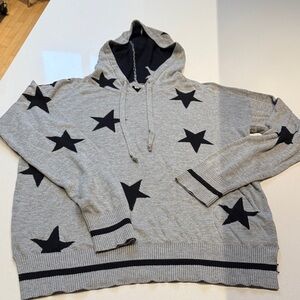 Jamison Unisex Gray Star Patterned Hooded Sweater, Size S, Oversized